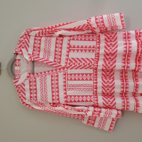 Sunday Up Dress Small Pink White Pattern Tiered Bell Sleeves Aztec Western Rodeo - Picture 2 of 15